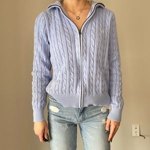 Polo cable knit zip up